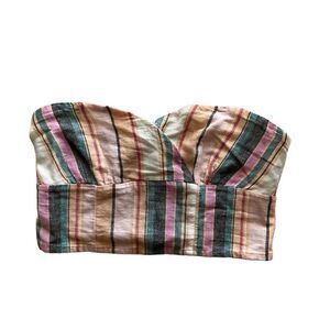 American Eagle Outfitters Womens Stripe Smock Back Crop Top Multicolor Top Small